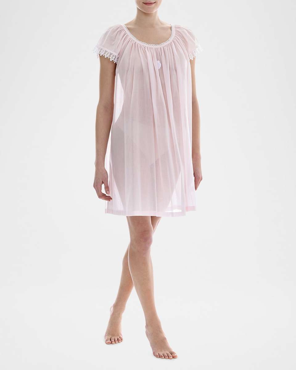 Sissi-2 Ruched Lace-Trim Cotton Babydoll